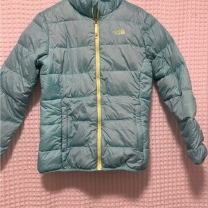The North Face Aqua Puffer Jacket with Yellow Zipper
